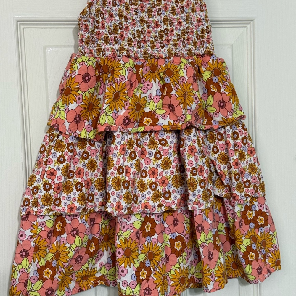Wonder Nation Pink and Brown Floral Tierd Kids Dress 4T - Picture 2 of 5
